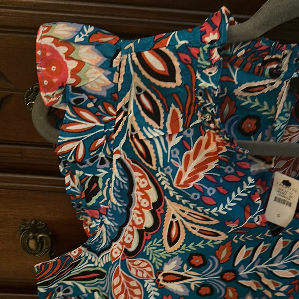 Talbots Floral Blue and Red Women's Top - Picture 4 of 6